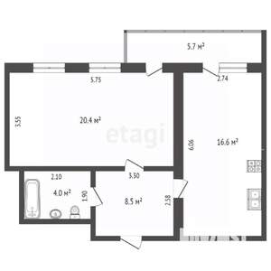 1-к квартира, вторичка, 55м2, 5/12 этаж