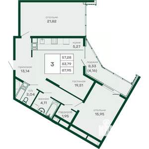 3-к квартира, вторичка, 88м2, 15/16 этаж