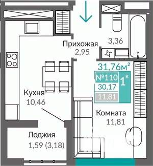 1-к квартира, строящийся дом, 30м2, 7/9 этаж