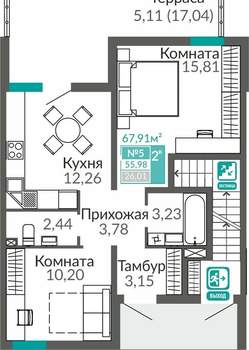 2-к квартира, вторичка, 56м2, 1/9 этаж