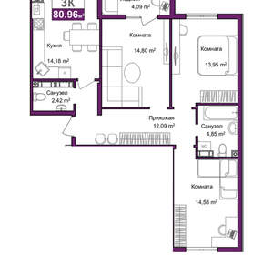 3-к квартира, вторичка, 78м2, 2/16 этаж