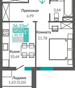 1-к квартира, вторичка, 35м2, 3/9 этаж