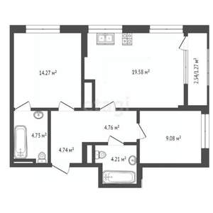 2-к квартира, вторичка, 63м2, 6/13 этаж