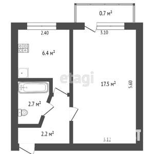 1-к квартира, вторичка, 29м2, 3/5 этаж