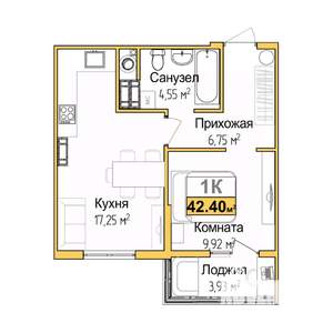 1-к квартира, вторичка, 40м2, 8/9 этаж