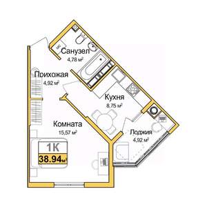 1-к квартира, вторичка, 36м2, 3/9 этаж