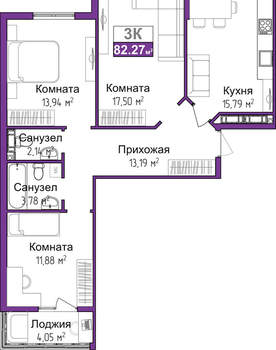 3-к квартира, вторичка, 80м2, 8/9 этаж