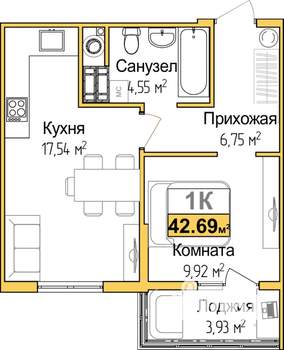 1-к квартира, вторичка, 41м2, 3/9 этаж