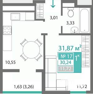 1-к квартира, строящийся дом, 30м2, 5/7 этаж