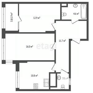 2-к квартира, вторичка, 77м2, 3/3 этаж