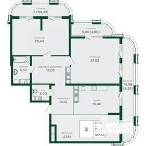 3-к квартира, вторичка, 128м2, 13/15 этаж