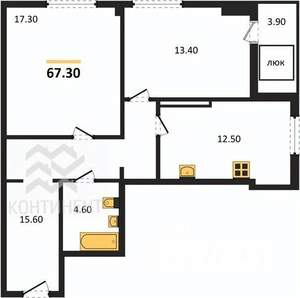 2-к квартира, вторичка, 67м2, 13/16 этаж
