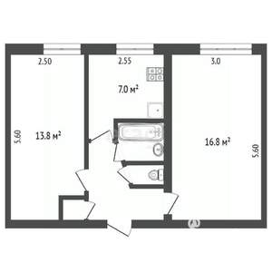 2-к квартира, вторичка, 44м2, 1/5 этаж