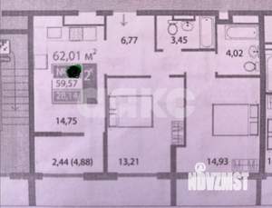 2-к квартира, вторичка, 62м2, 3/12 этаж