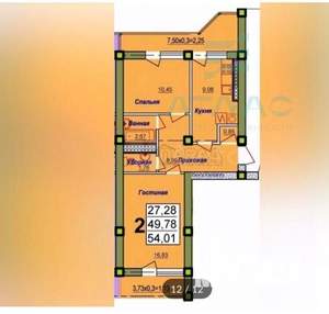 2-к квартира, вторичка, 51м2, 3/10 этаж