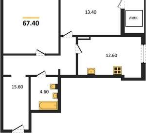 2-к квартира, строящийся дом, 67м2, 2/16 этаж