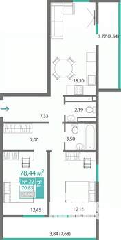 2-к квартира, строящийся дом, 71м2, 4/7 этаж
