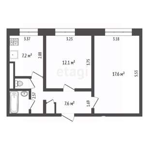 2-к квартира, вторичка, 49м2, 1/9 этаж