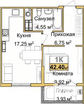 1-к квартира, вторичка, 41м2, 7/9 этаж