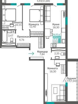 3-к квартира, вторичка, 87м2, 5/9 этаж