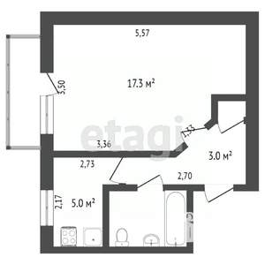 1-к квартира, вторичка, 28м2, 1/5 этаж