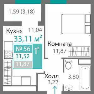 1-к квартира, вторичка, 32м2, 7/8 этаж