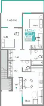 2-к квартира, строящийся дом, 69м2, 1/2 этаж