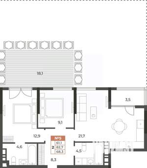 2-к квартира, вторичка, 68м2, 2/8 этаж