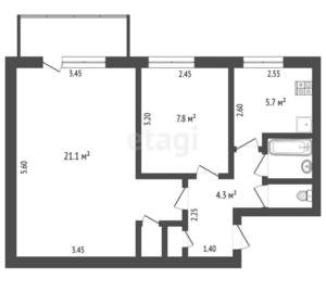 2-к квартира, вторичка, 42м2, 4/5 этаж