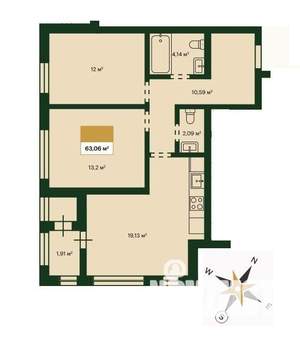 2-к квартира, строящийся дом, 63м2, 14/18 этаж