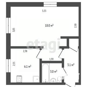 1-к квартира, вторичка, 32м2, 5/5 этаж