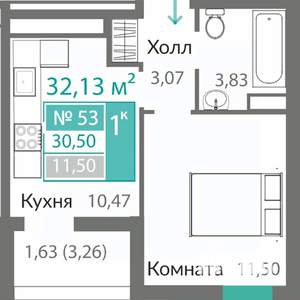 1-к квартира, строящийся дом, 31м2, 7/8 этаж