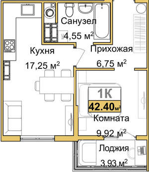 1-к квартира, вторичка, 40м2, 7/9 этаж