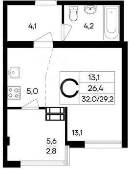 Студия квартира, вторичка, 32м2, 7/9 этаж