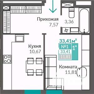 1-к квартира, вторичка, 33м2, 1/9 этаж