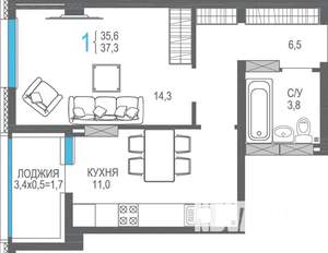 1-к квартира, вторичка, 41м2, 13/16 этаж