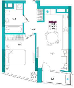 1-к квартира, вторичка, 41м2, 3/24 этаж