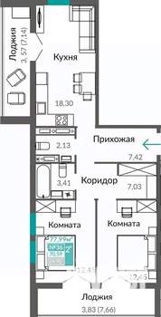 2-к квартира, строящийся дом, 71м2, 6/9 этаж