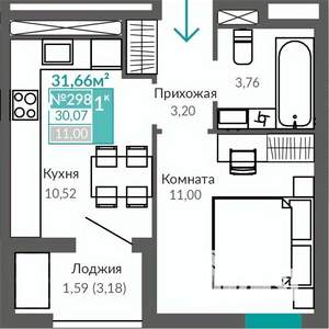 1-к квартира, строящийся дом, 30м2, 9/9 этаж