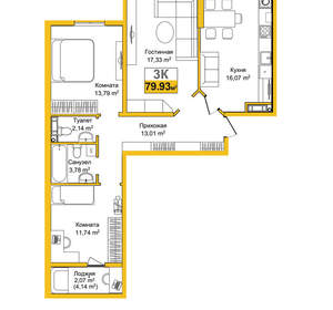 3-к квартира, вторичка, 80м2, 8/9 этаж