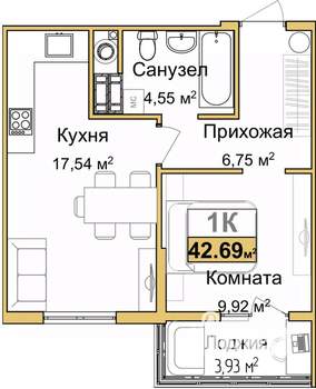 1-к квартира, вторичка, 41м2, 4/9 этаж