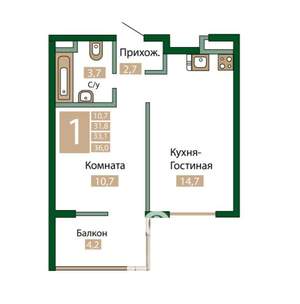 1-к квартира, вторичка, 33м2, 8/12 этаж