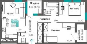 2-к квартира, строящийся дом, 63м2, 4/7 этаж