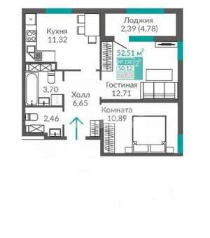 2-к квартира, вторичка, 56м2, 4/16 этаж