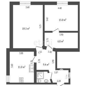 2-к квартира, вторичка, 60м2, 1/1 этаж