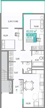 2-к квартира, строящийся дом, 69м2, 1/2 этаж