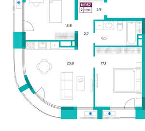 2-к квартира, вторичка, 68м2, 8/9 этаж