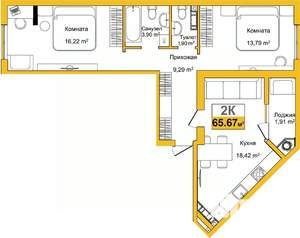 2-к квартира, вторичка, 66м2, 2/10 этаж