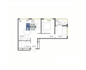 2-к квартира, вторичка, 66м2, 2/16 этаж