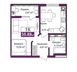 1-к квартира, вторичка, 34м2, 6/10 этаж